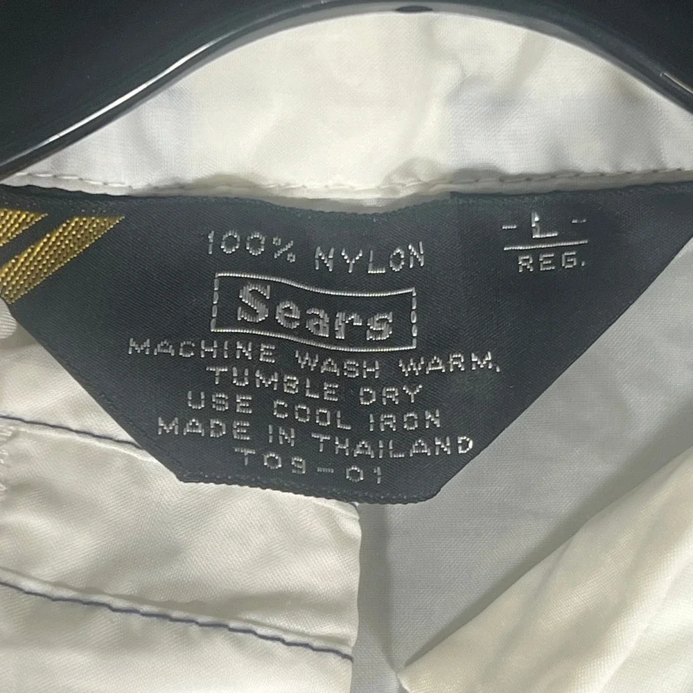 Vintage Sears‎ White Nylon Windbreaker Jacket Large Full Zip Hidden Hood Mens